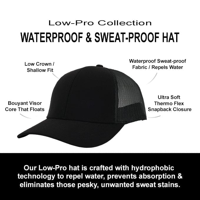 Stealth Black Mesh Low Pro Waterproof Hat