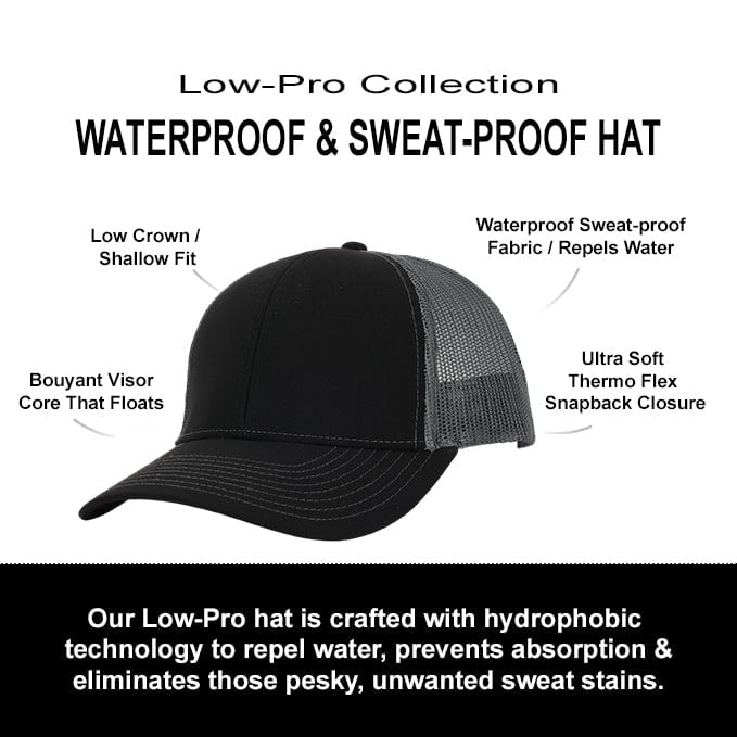 Stealth Black & Charcoal Mesh Low Pro Waterproof Hat