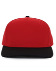 Red Signature hat with black brim 5 panel cap waterproof designed in Canada Six Hats supply
