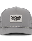 Grey Signature baseball cap range grey rubber patch sew on in front waterproof custom made in Canada Six Hats Supply