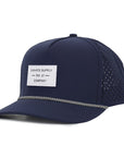 Navy signature blue baseball cap waterproof sweat proof with a white fabric side view