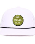 White_Tradesman_with_black_rope_Talk_Birdie_to_me_chenille_patch_waterproof_sweat_proof_caps_Designed_in_canada