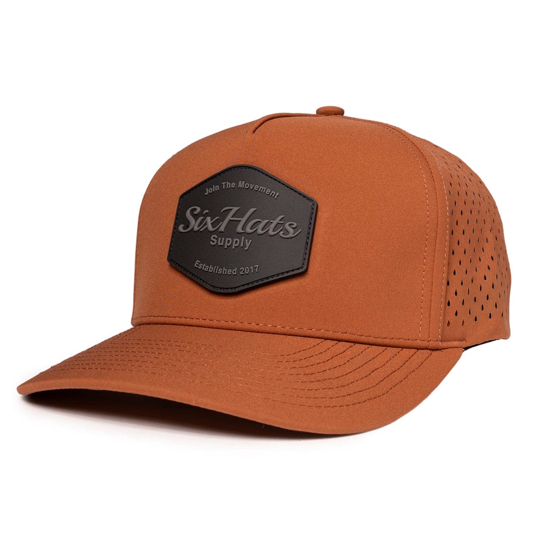 Burnt Orange Signature Hex charcoal rubber patch waterproof and sweat proof hat Six hat Supply designed in Canada