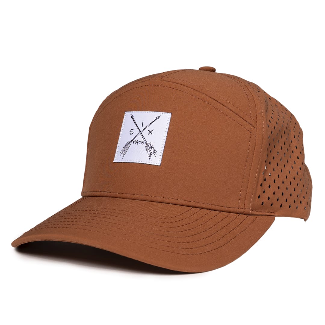 Burnt_Orange_tradesman_arrow_patch_six_hats_supply_designed_in_Canada