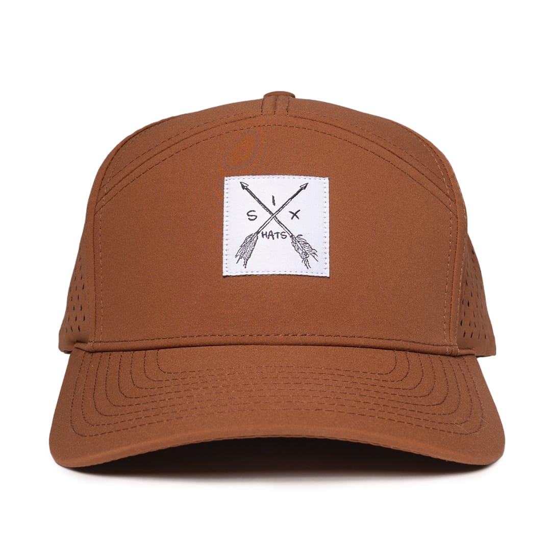 Burnt_Orange_tradesman_arrow_patch_six_hats_supply_designed_in_Canada_waterproof_hat