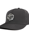 Charcoal Signature hat with Camo Hex rubber patch sew on in front waterproof  and sweat proof caps custom made in Canada Six hats Supply
