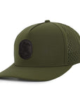 Forest_green_signature_waterproof_sweat_proof_sasquatch_style_embroidery_design_in_Canada_side_view