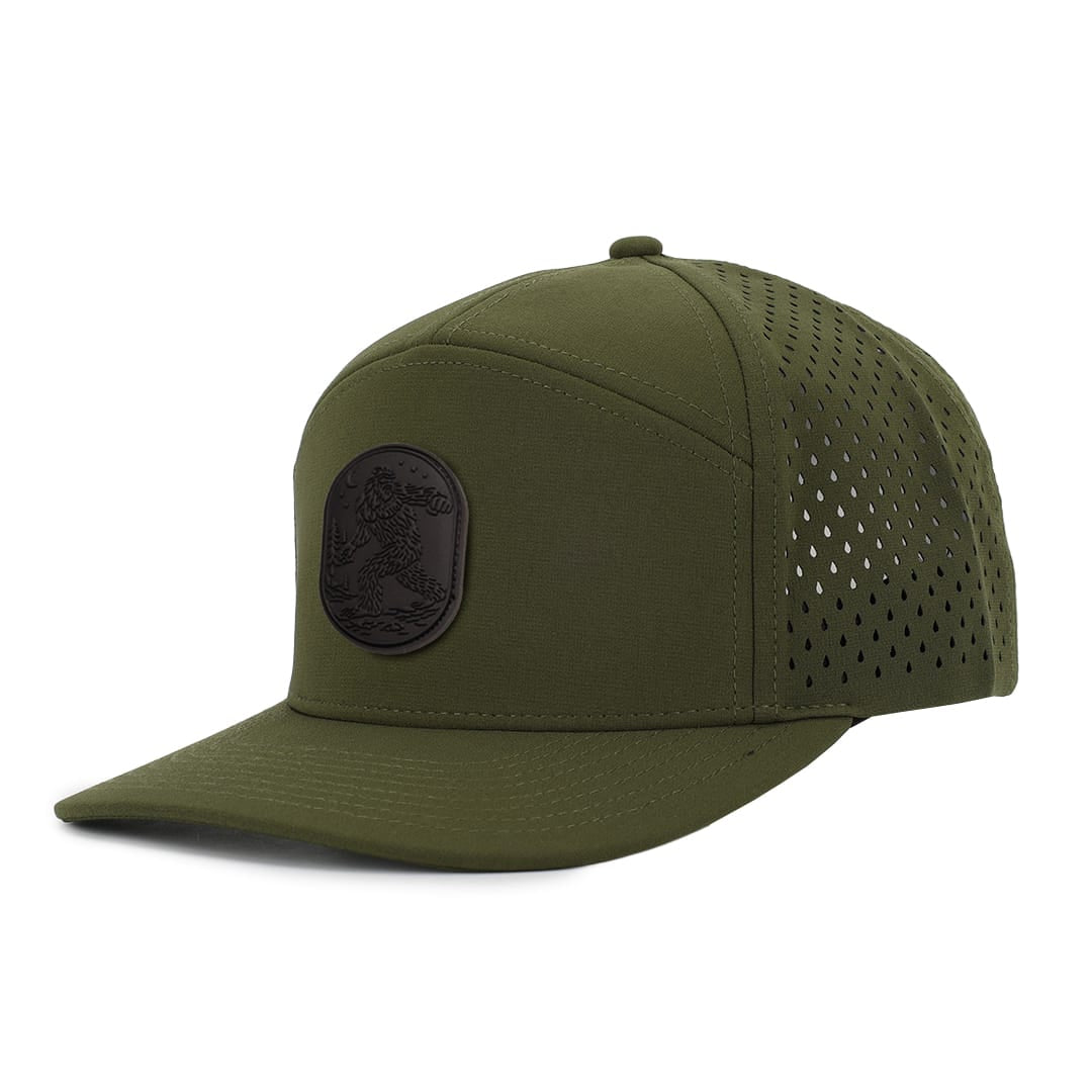 Forest_green_tradesman_waterproof_sweat_proof_sasquatch_style_embroidery_design_in_Canada_side_view