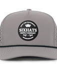 Grey Signature crown black rubber patch sew on in front waterproof custom made in Canada Six Hats supply