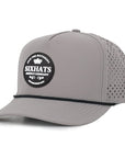 Grey Signature crown black rubber patch sew on in front waterproof and sweat proof custom made in Canada Six Hats supply
