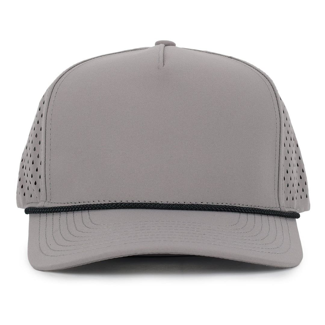 Grey signature hat with black rope 5 panel cap waterproof sweat proof Six hats Supply 