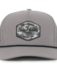 Grey Signature with Hex camo rubber patch sew on in front waterproof hats custom made in Canada Six Hats Supply