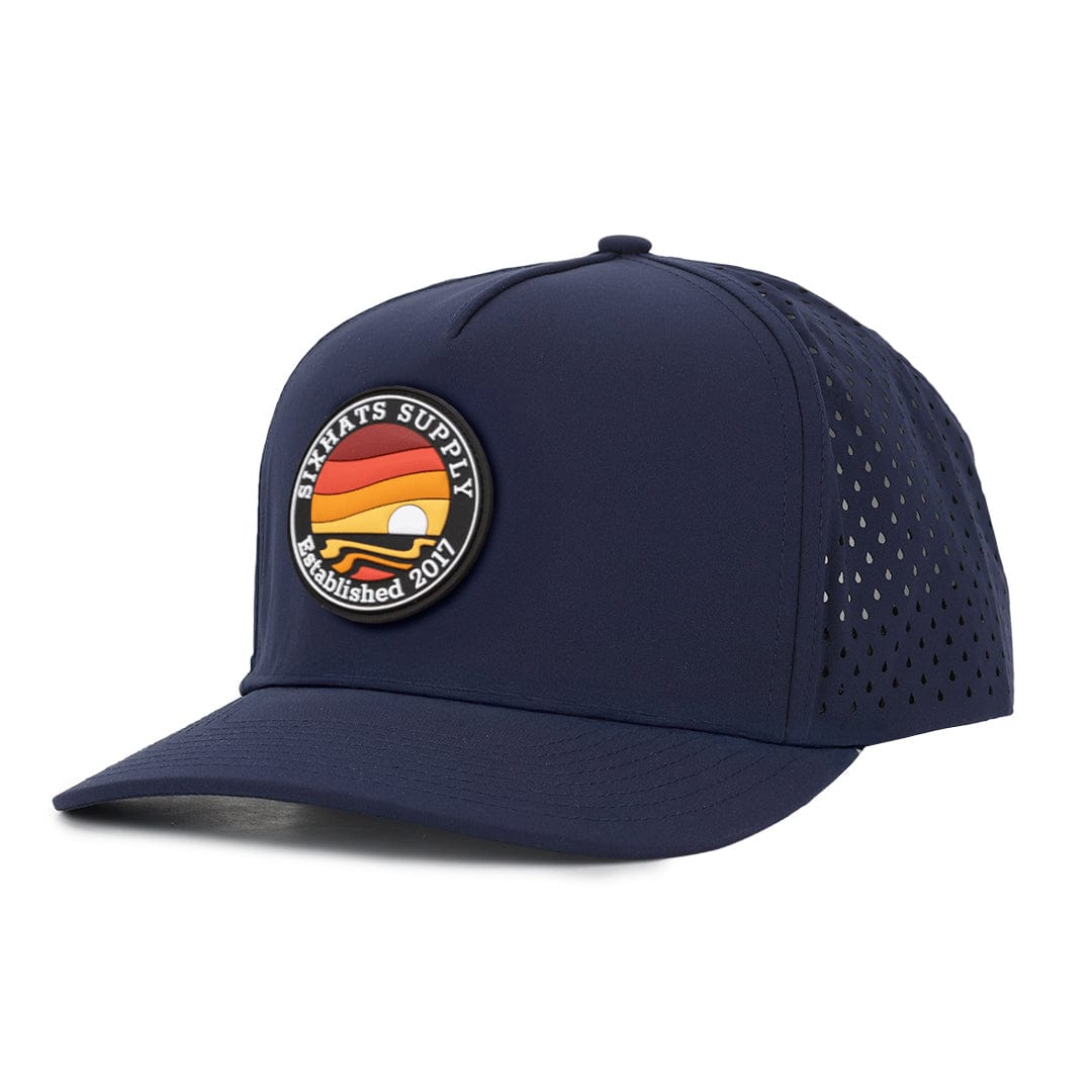Navy Signature Horizon rubber patch sew on in front waterproof and sweat proof hats custom made in Canada Six Hats Supply