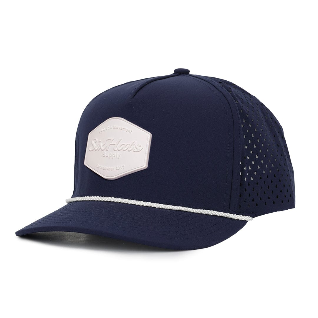 Navy Signature cap Hex range white rubber patch sew on in front waterproof and sweat proof caps custom made in Canada Six hats Supply