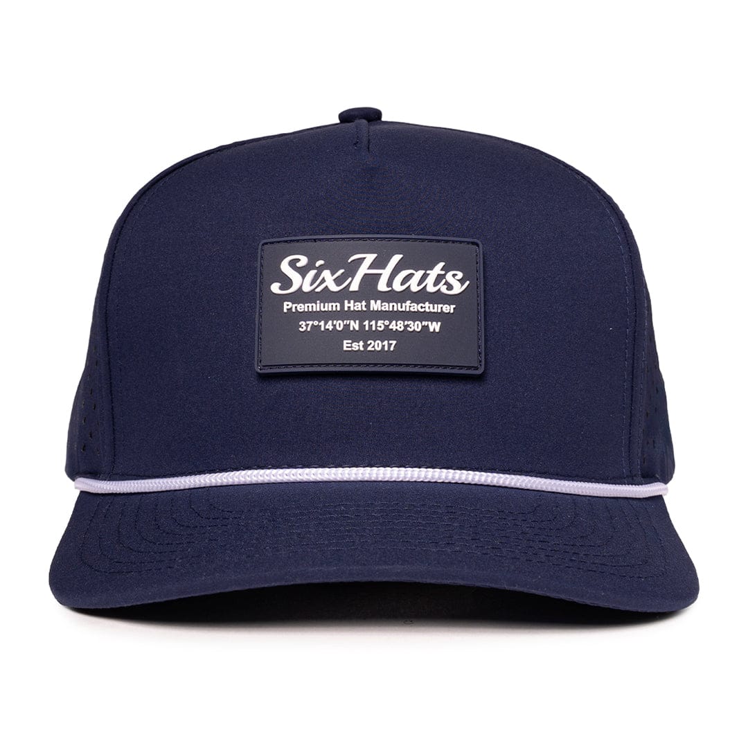 Navy Signature Range blue rubber patch waterproof caps custom made in Canada Six Hats Supply