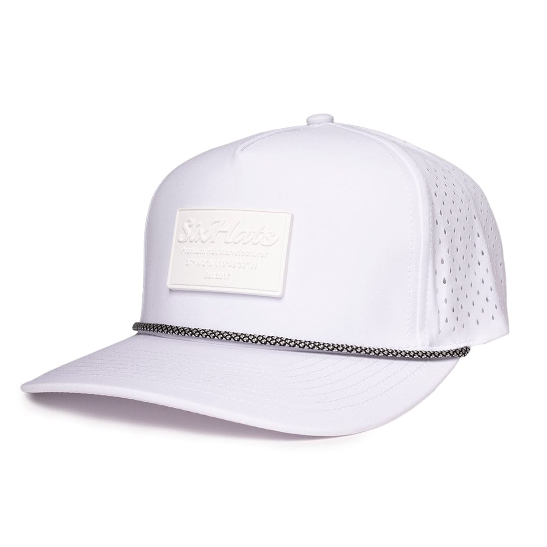 White Signature baseball hat waterproof sweat proof designed in Canada Sixhats Supply