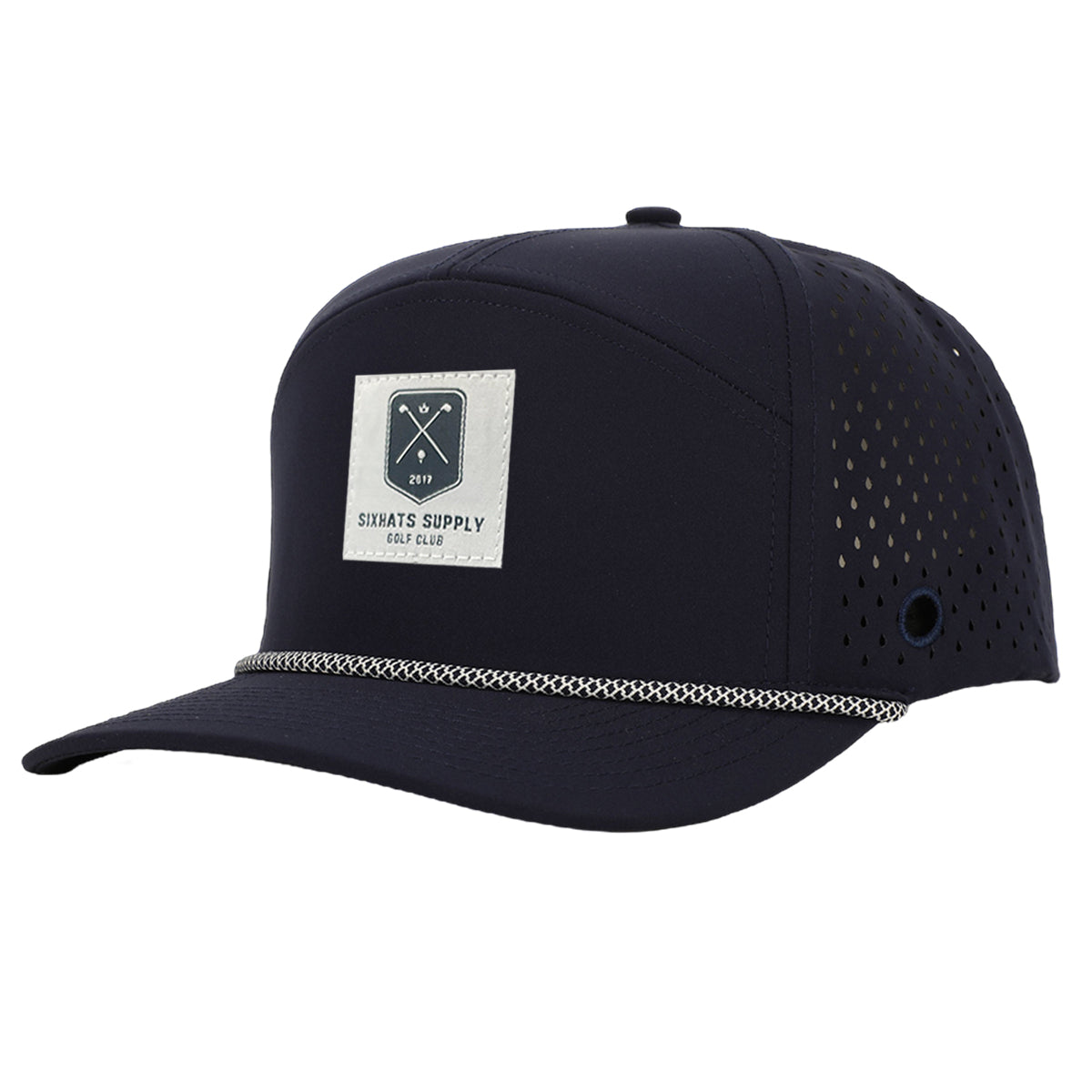 Navy White Golf Patch Tradesman Hat | Golf Tee Holder W/ Magnetic Ball Marker Hat 56CM (Small / Medium)