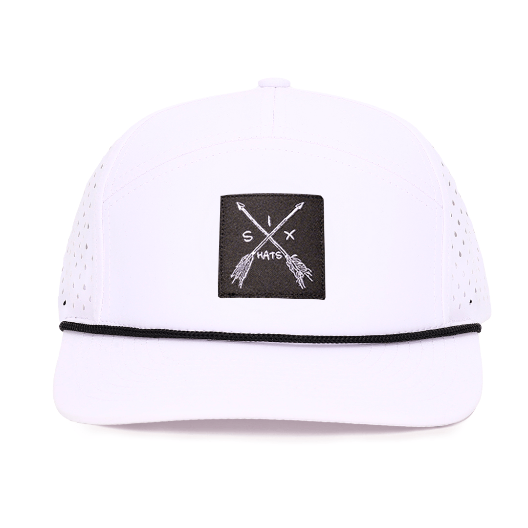 White_Arrow_tradesman_front_view_waterproof_hat_Six_hats_supply_designed_in_Canada