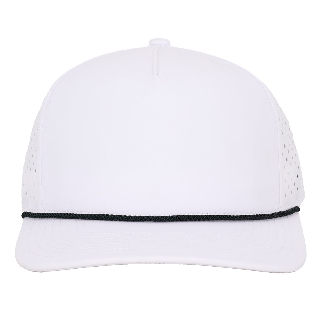 White Signature 5 panel hat with black rope waterproof sweat proof Six Hats Supply