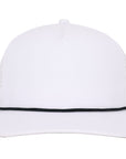 White Signature 5 panel hat with black rope waterproof sweat proof Six Hats Supply