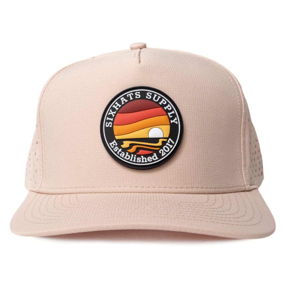Khaki signature cap horizon rubber patch sew on in front waterproof hats designed in Canada Six Hats Supply