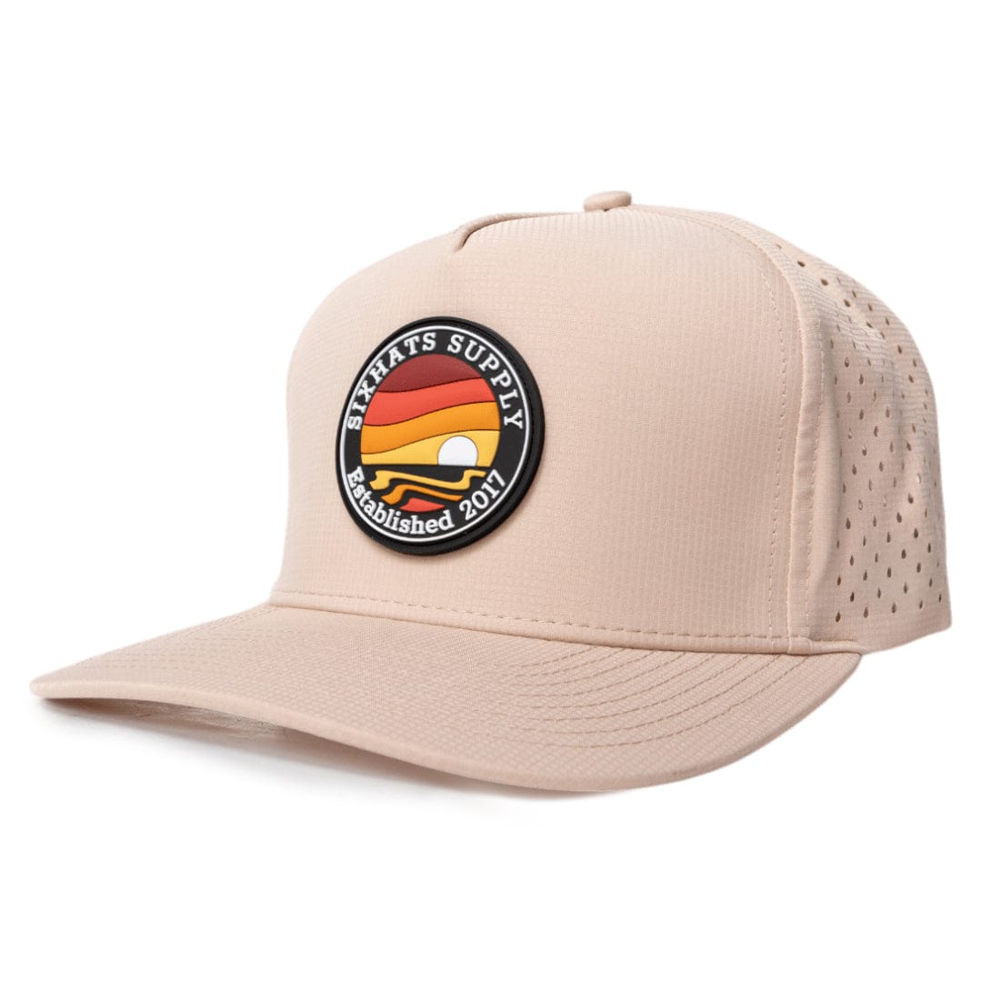 Khaki signature cap horizon rubber patch sew on in front waterproof sweat proof hats designed in Canada Six Hats Supply