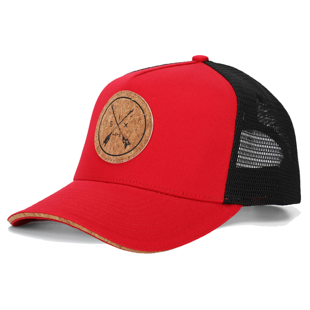 Red & Black Mesh Arrow Snapback Hat - 56CM